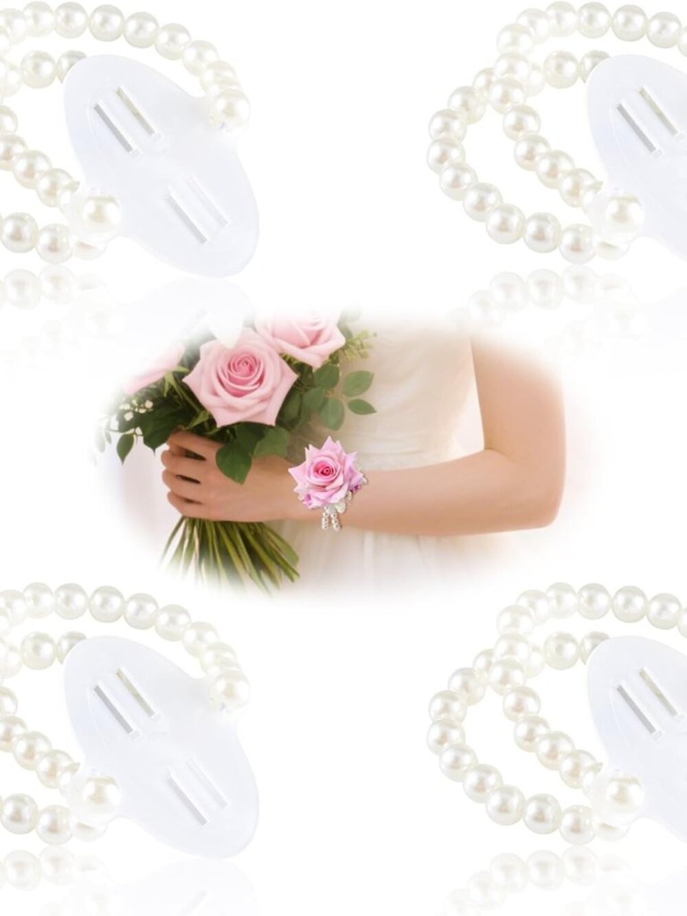 Corsage Wristlet Band 4 Pcs Pearl Wrist Corsage Bracelets Bands